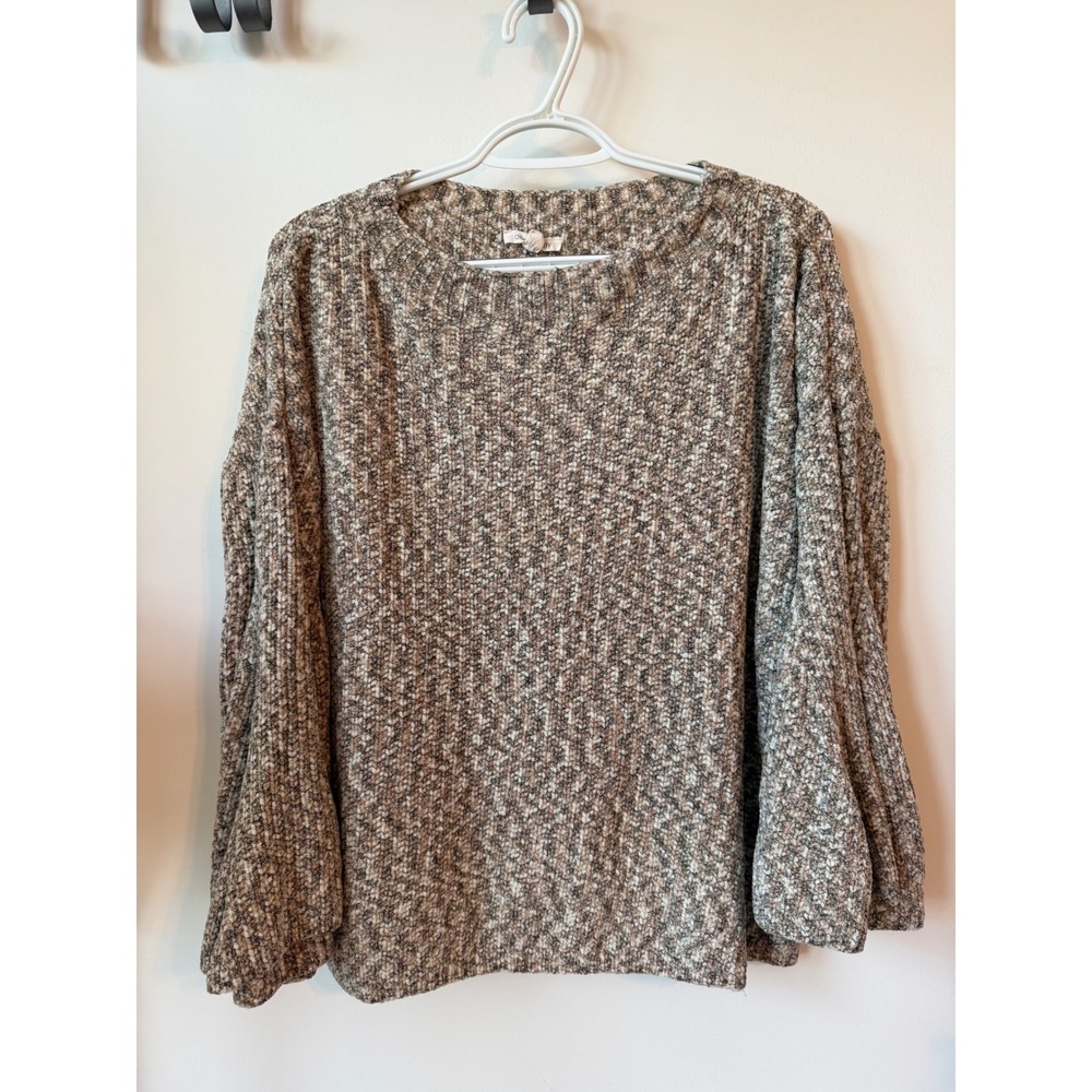 andthewhy Marled Knit Balloon Sleeve Sweater Brown Grey Cream SM 1906